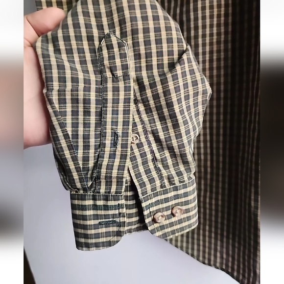 Van Heusen Large Men yellow tan black plaid casual long sleeve dress shirt - Picture 2 of 9